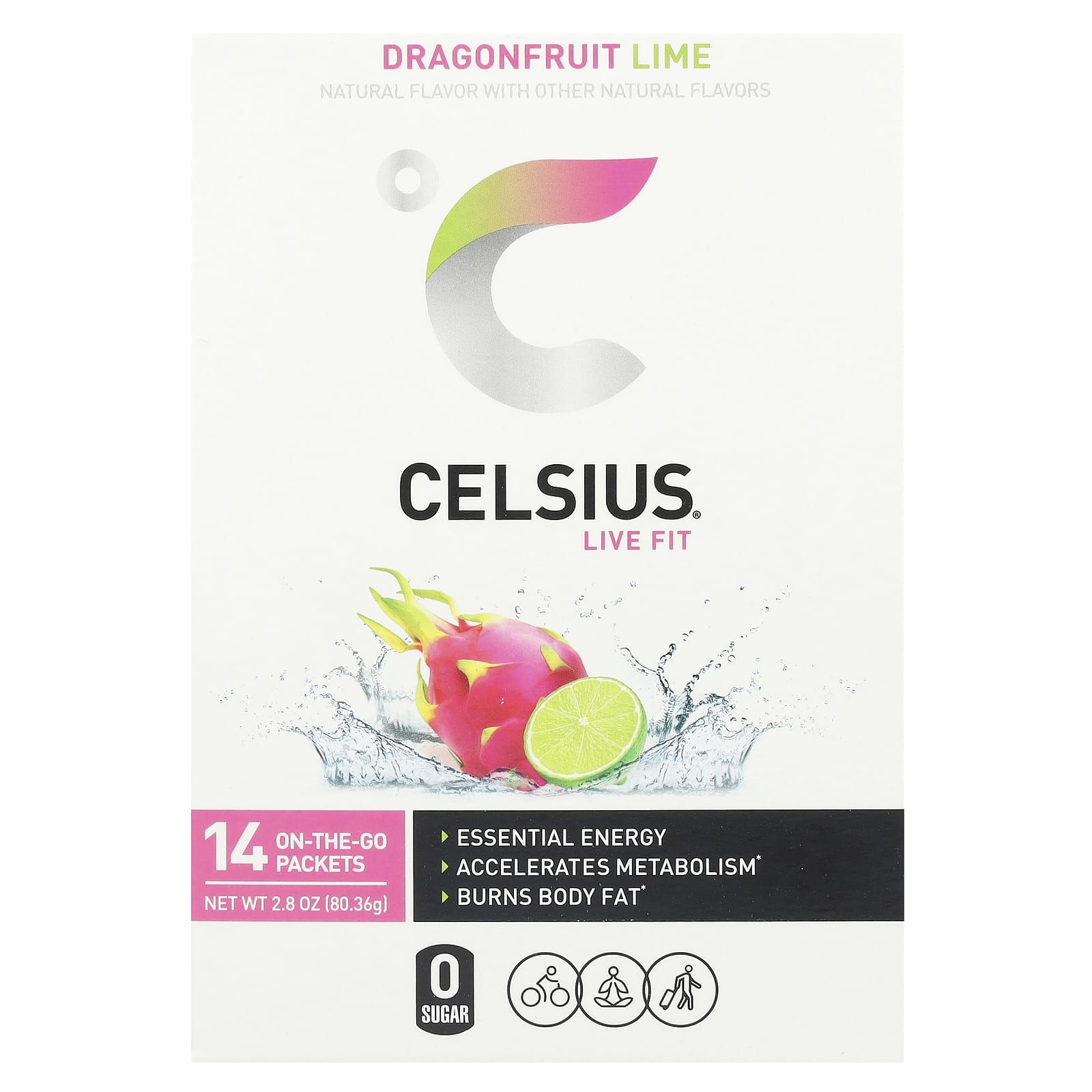 Celsius Dragonfruit Lime Energy Drink Mix, 14 Packets, 0.2 oz Each - Image 1