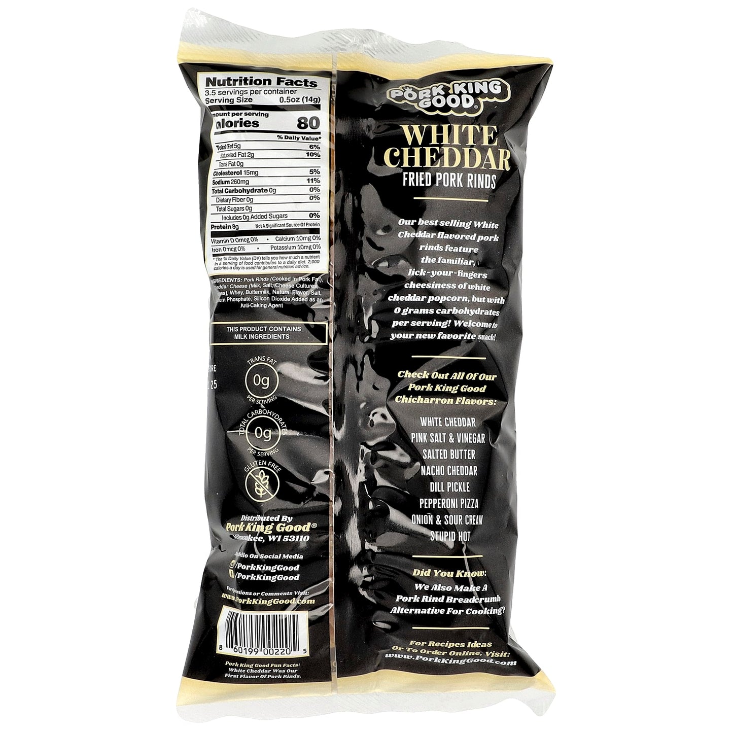 Pork King Good, Flavored Chicharrones, White Cheddar, 1.75 oz (49.5 g) - Image 2