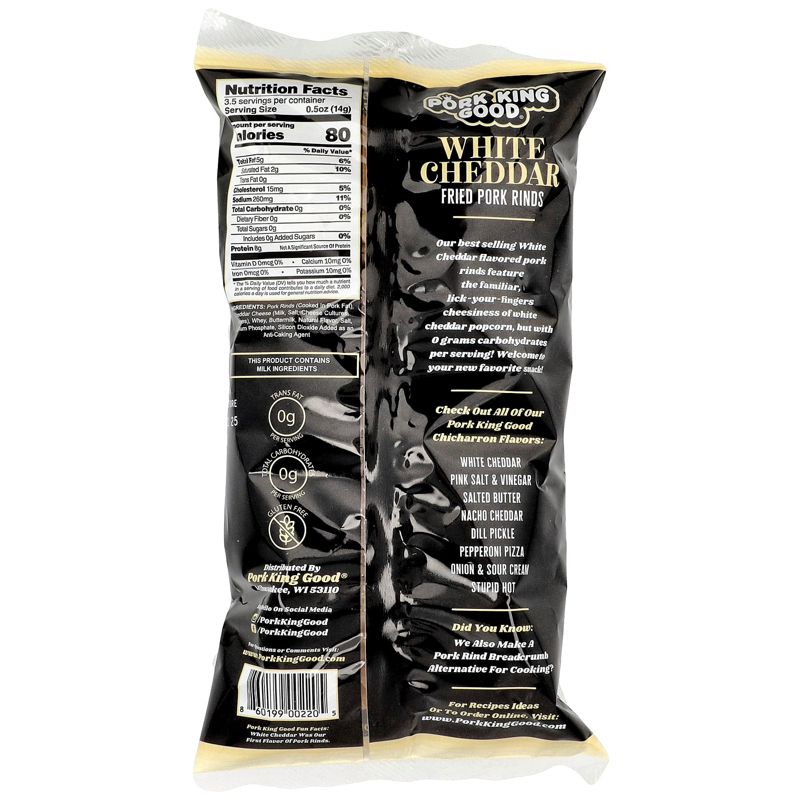 Pork King Good, Flavored Chicharrones, White Cheddar, 1.75 oz (49.5 g) - Image 2