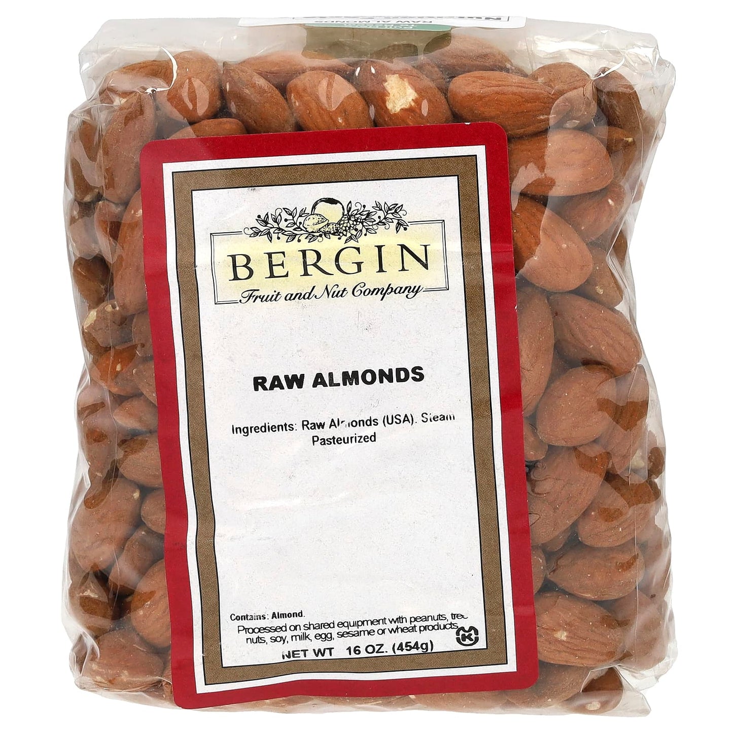 Raw Almonds by Bergin Fruit and Nut - 16 oz, Kosher, Non-GMO - Image 1