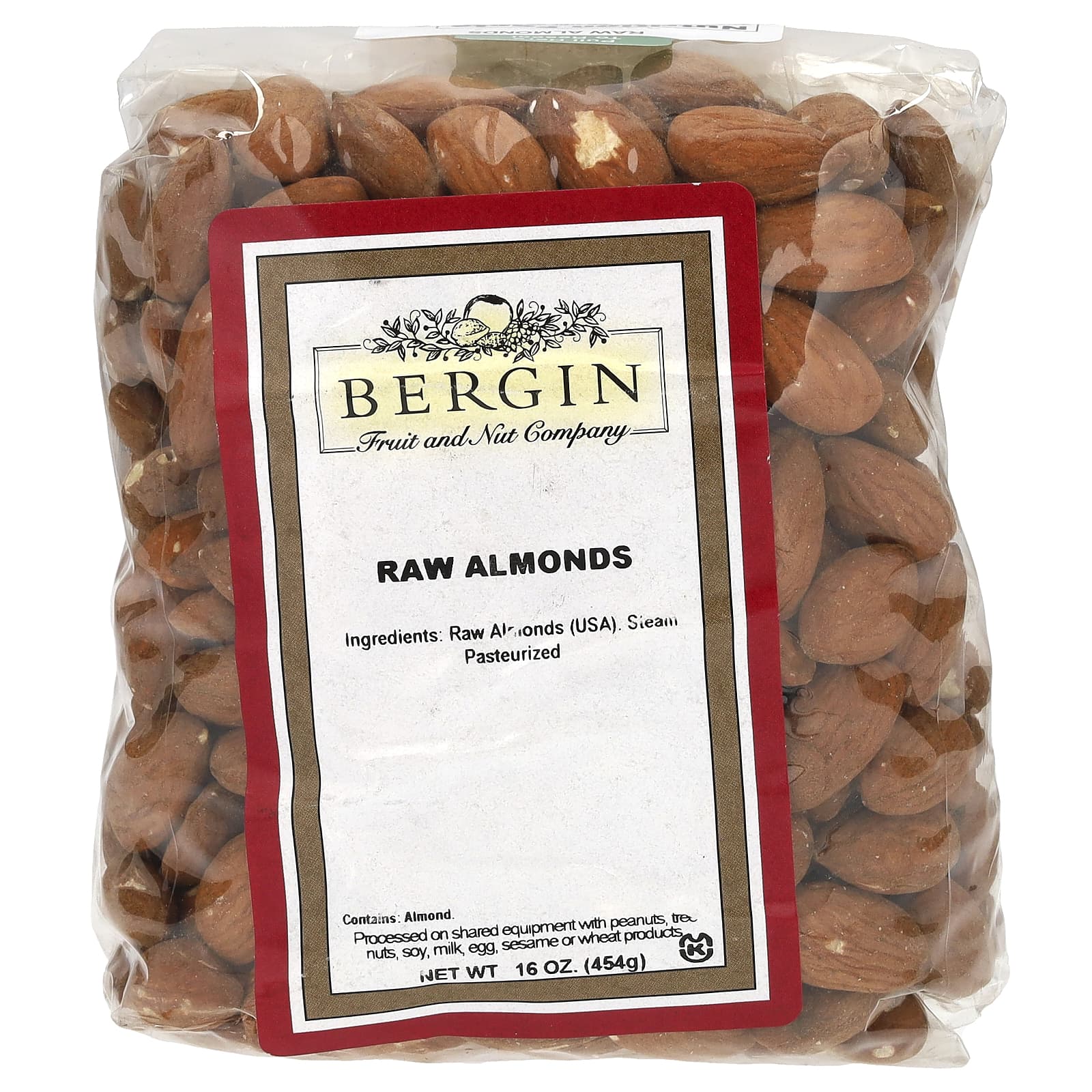Raw Almonds by Bergin Fruit and Nut - 16 oz, Kosher, Non-GMO - Image 1