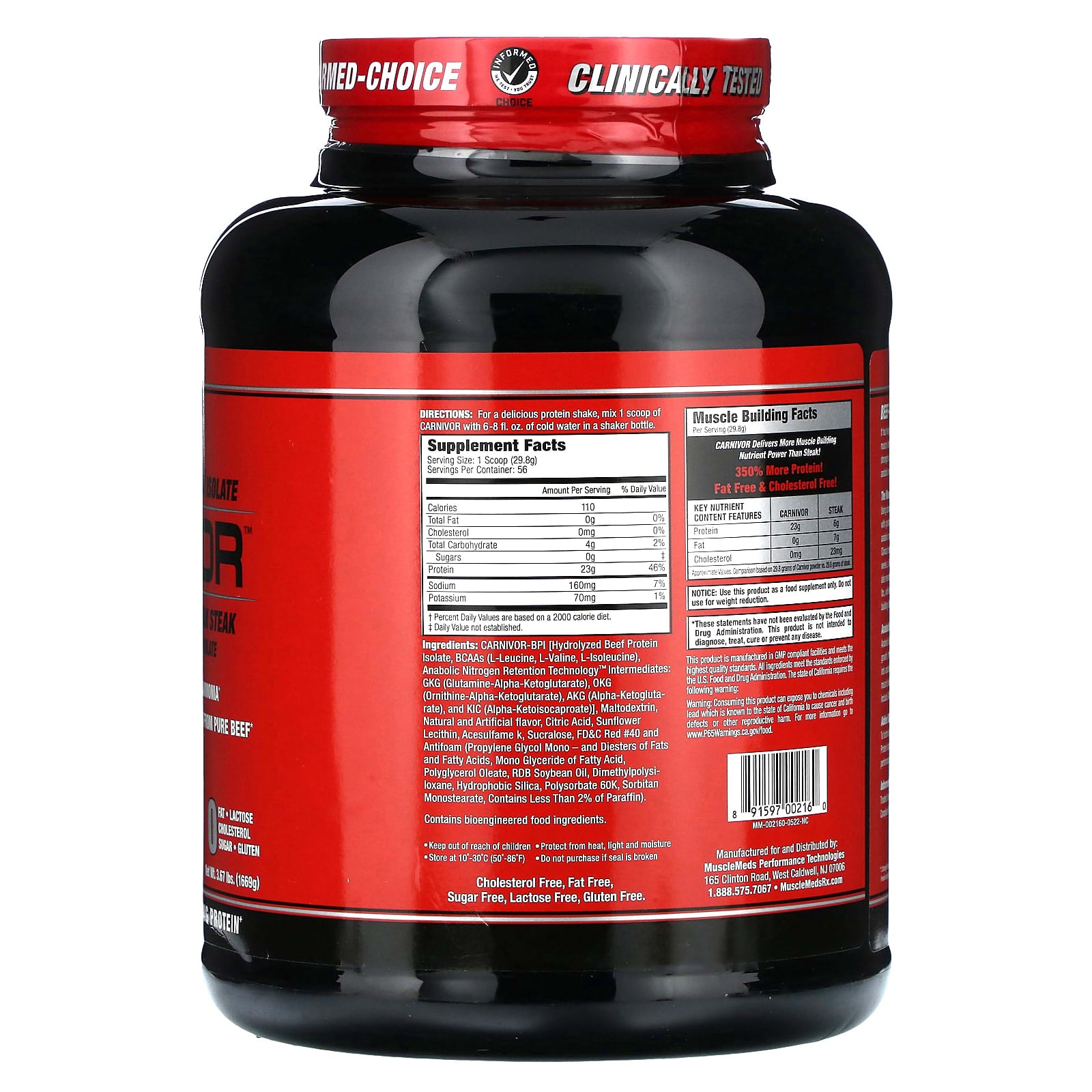 MuscleMeds, Carnivor, Bioengineered Beef Protein Isolate, Fruit Punch, 3.67 lbs (1,669 g) - Image 2