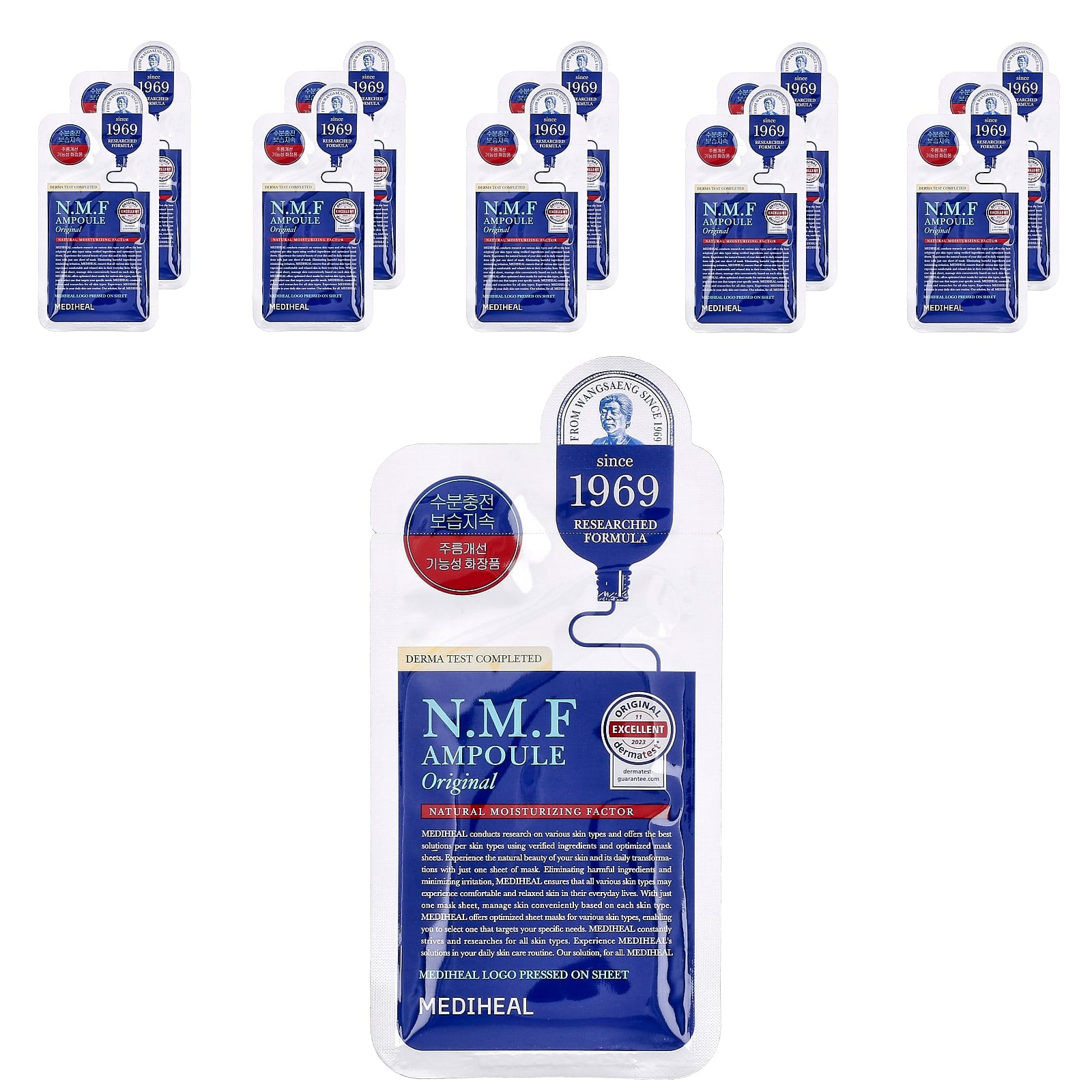 MEDIHEAL, N.M.F Ampoule Beauty Mask, Original , 10 Masks, 0.91 fl oz (27 ml) - Image 1