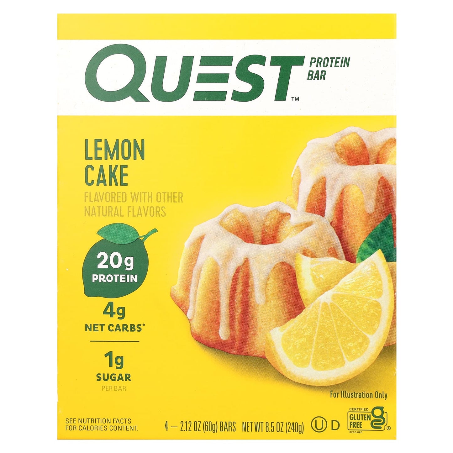 Quest Nutrition, Protein Bar, Lemon Cake , 4 Bars, 2.12 oz (60 g) Each - Image 1