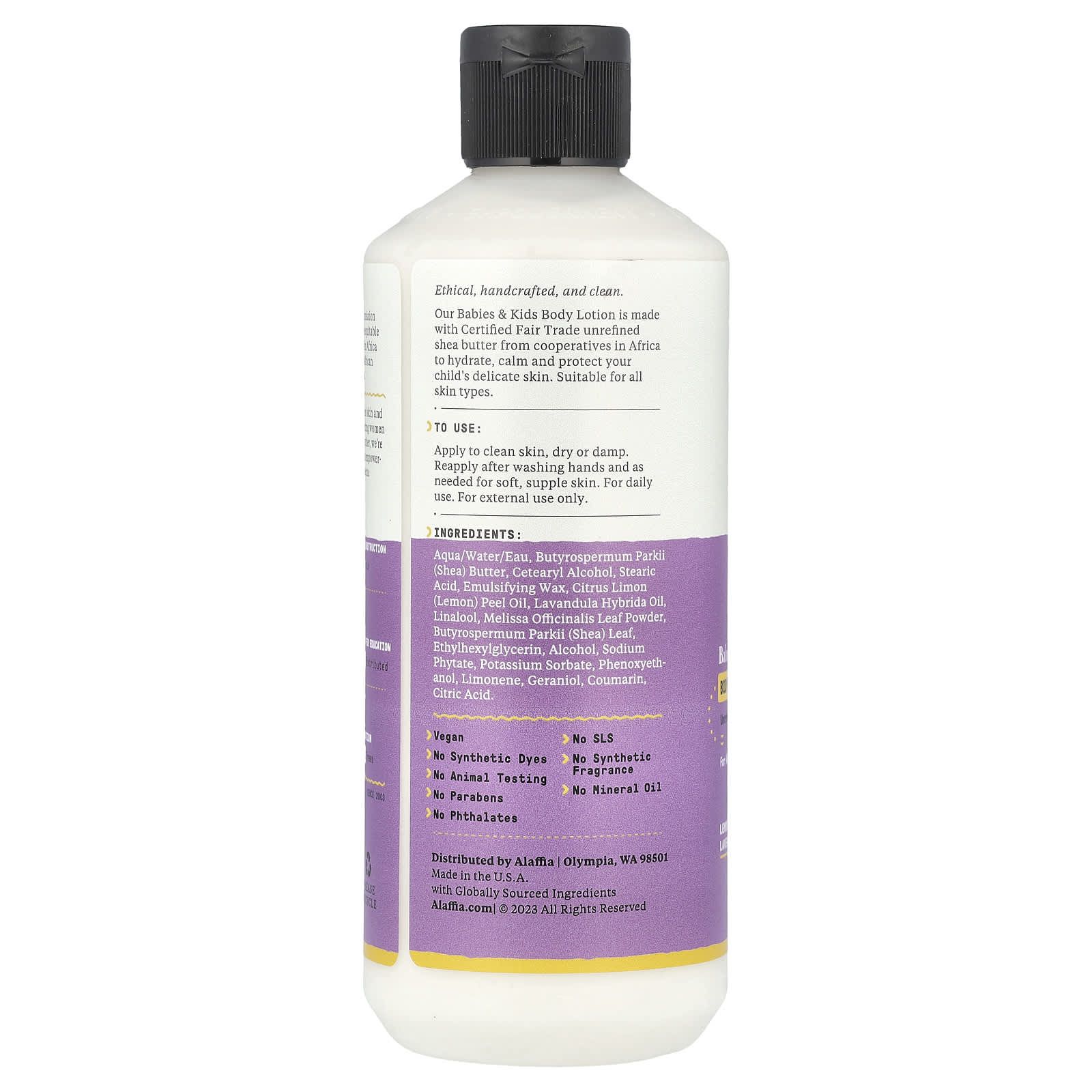 Alaffia Natural Baby & Kids Body Lotion, Lemon Lavender, 16 fl oz - Image 2