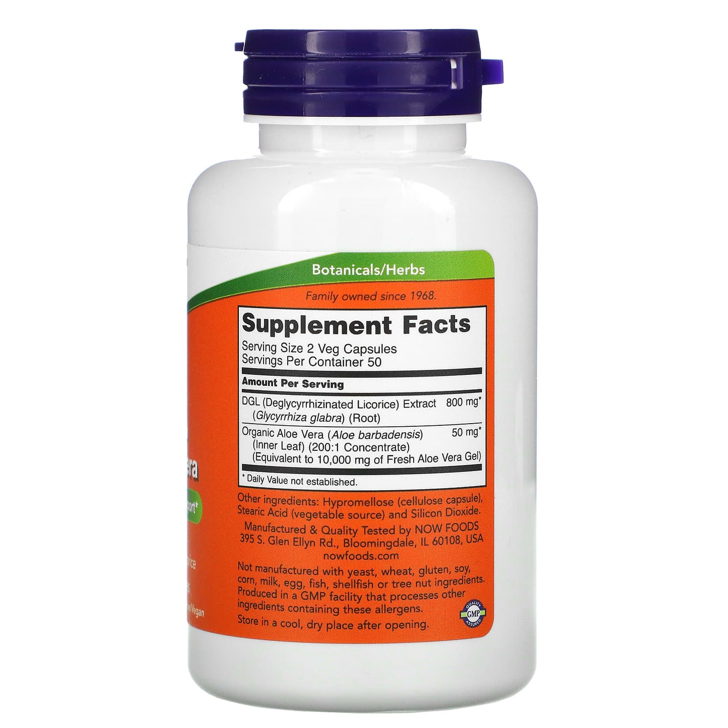 NOW Foods, DGL with Aloe Vera, 400 mg, 100 Veg Capsules - Image 2