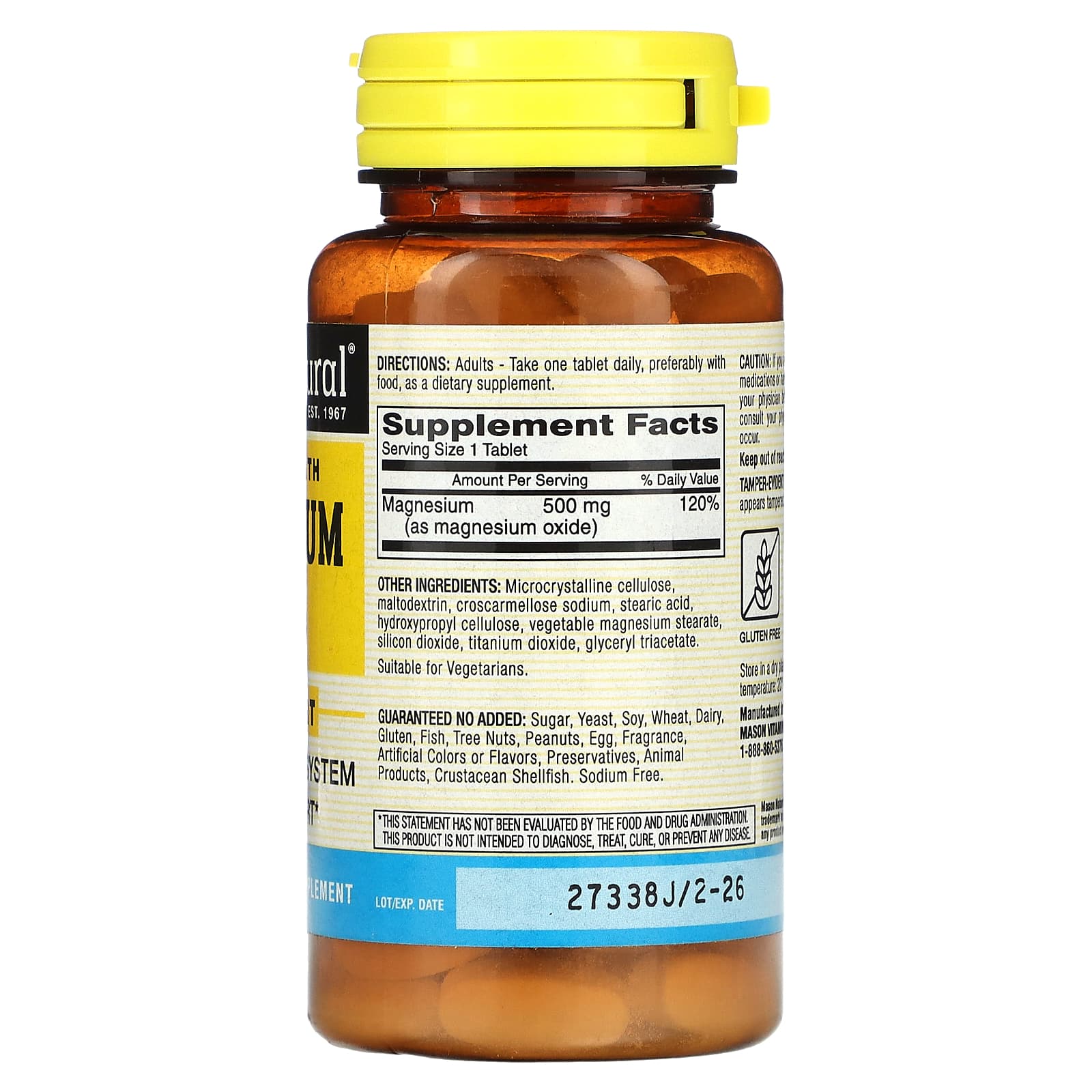 Mason Natural, Magnesium, Extra Strength, 500 mg, 100 Tablets - Image 2