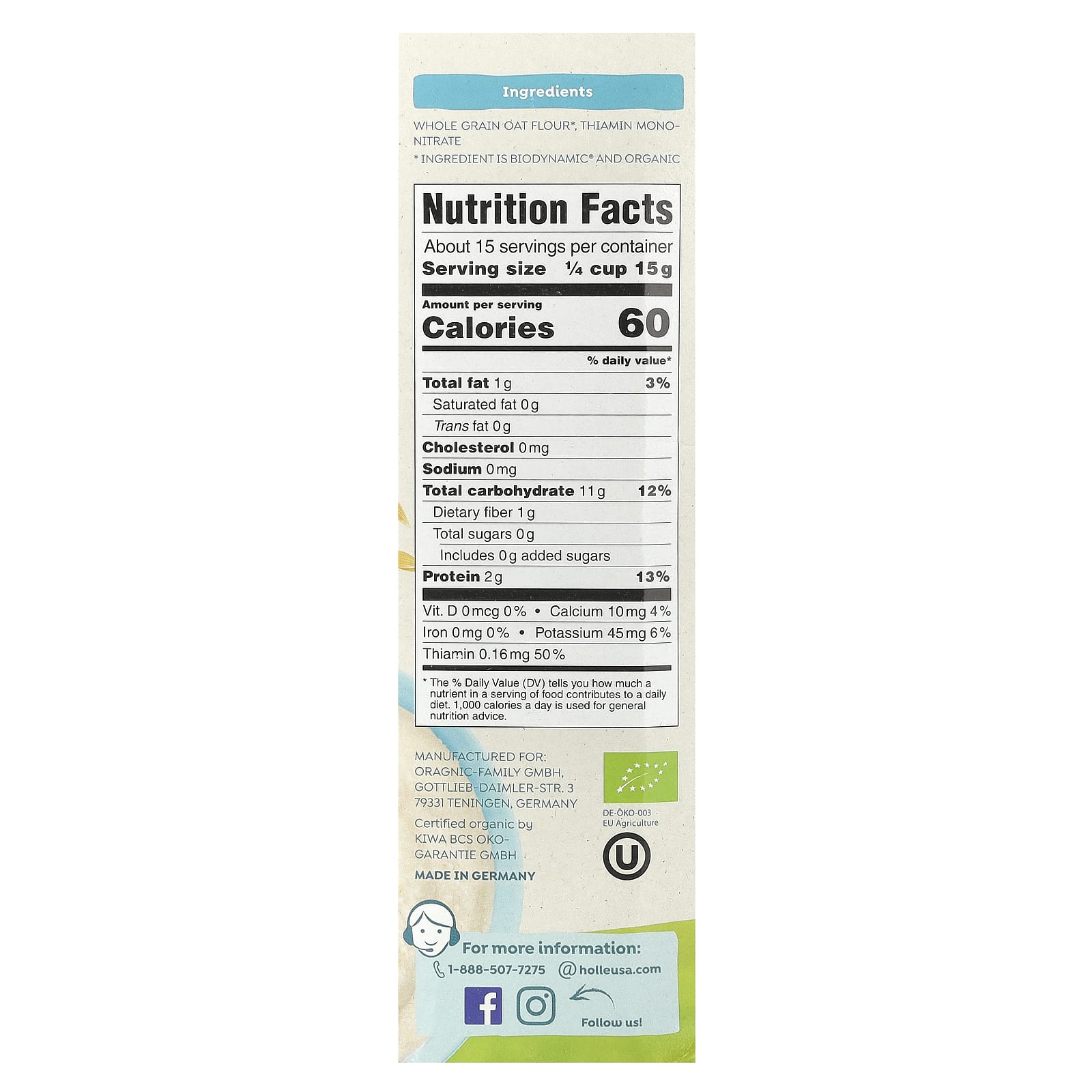 Holle Organic Whole Grain Oat Cereal for Babies 6+ Months 8oz - Image 2