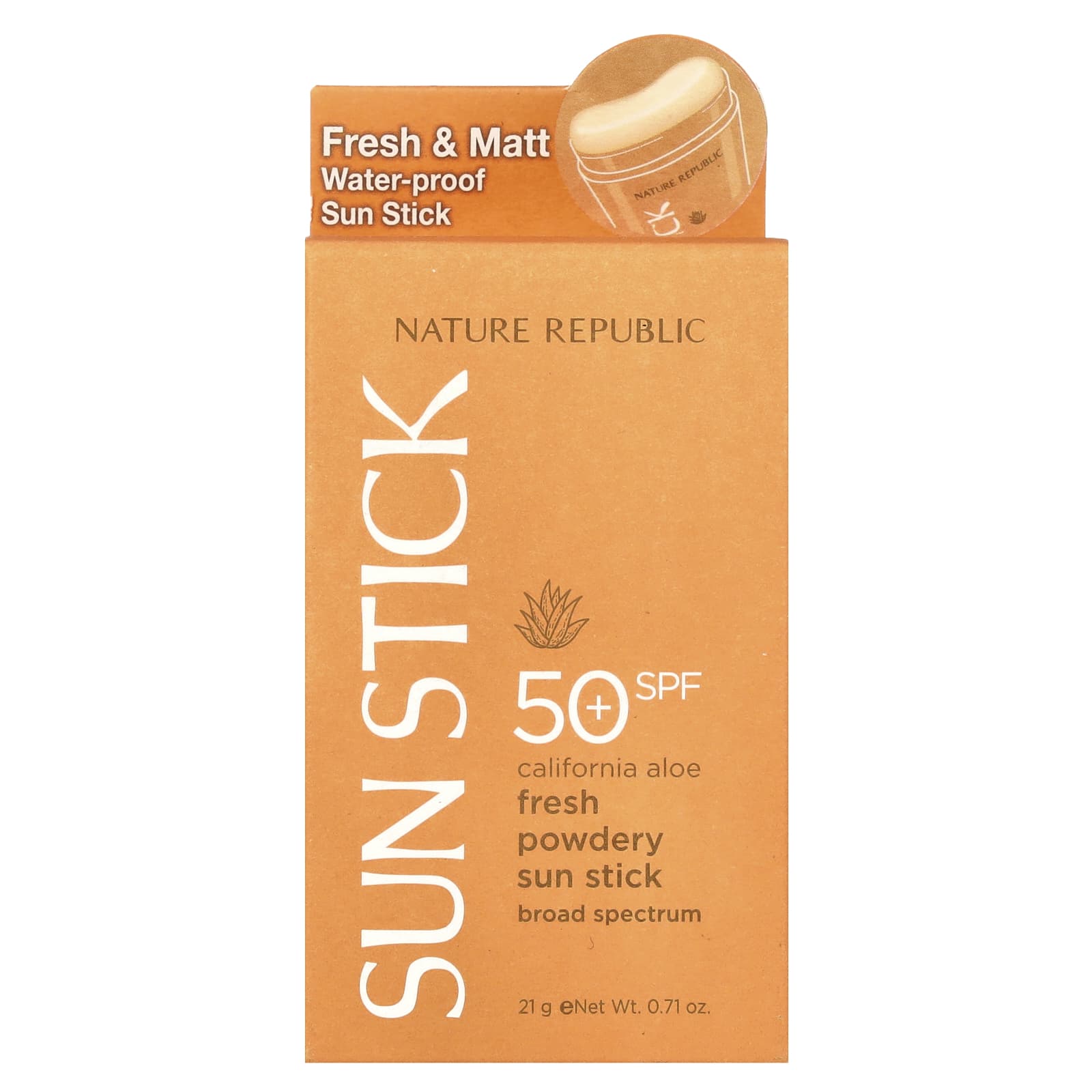 Nature Republic, California Aloe Fresh Powdery Sun Stick, SPF 50+, 0.71 oz (21 g) - Image 2