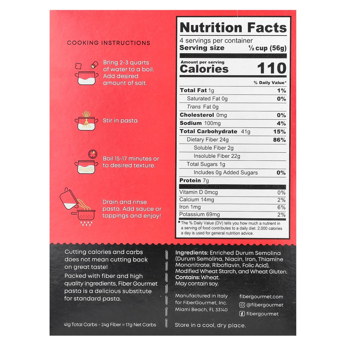 Low-Calorie, High-Fiber Penne Pasta by Fiber Gourmet (8 oz, 227g) - Image 2