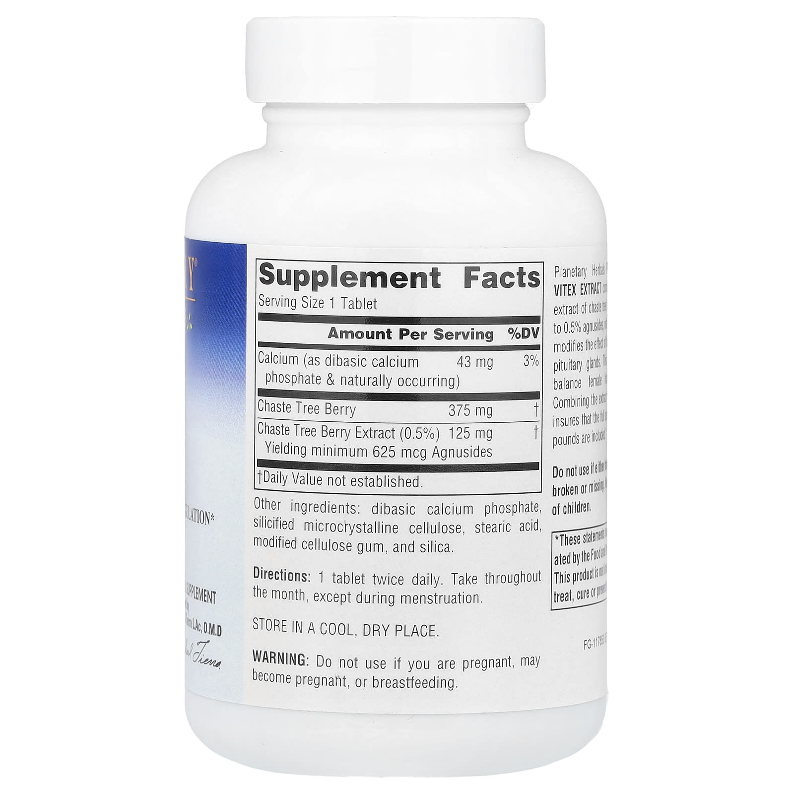 Planetary Herbals, Full Spectrum™ Vitex Extract, 500 mg, 120 Tablets - Image 2