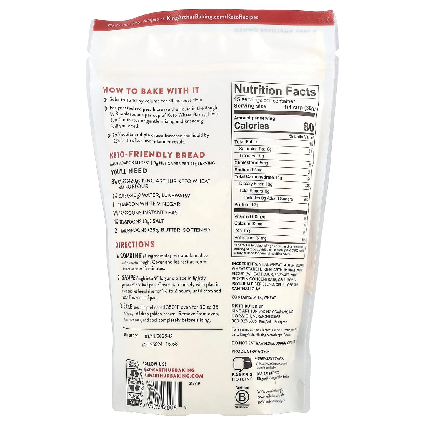 King Arthur Baking Company, Keto Wheat Baking Flour, 16 oz (454 g)