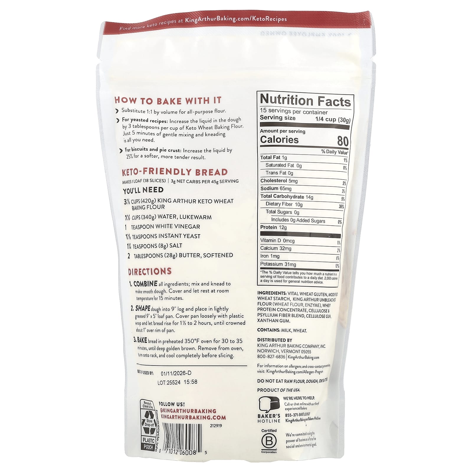 King Arthur Baking Company, Keto Wheat Baking Flour, 16 oz (454 g)