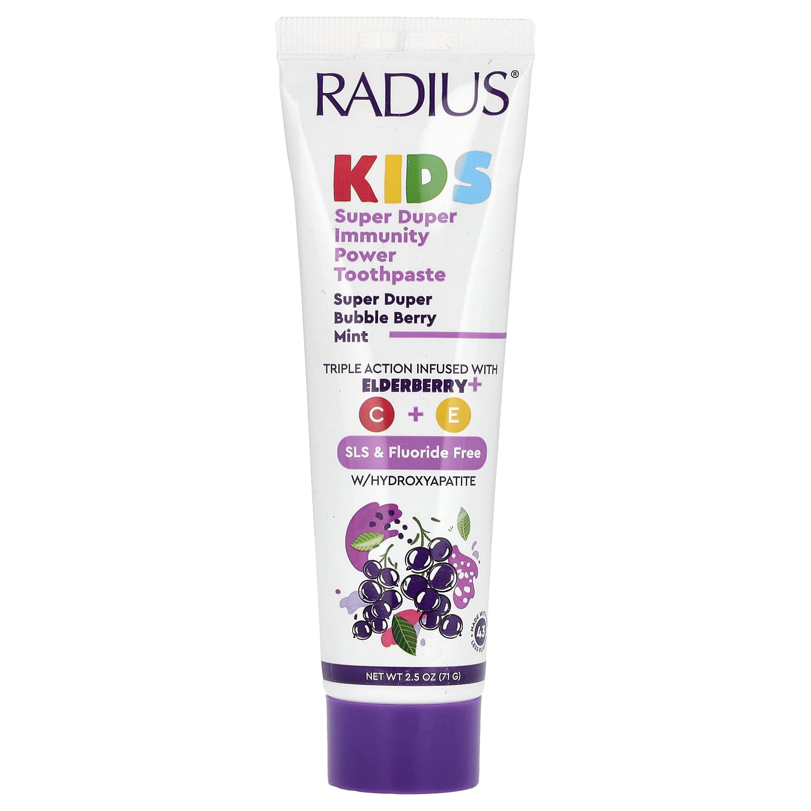 RADIUS, Super Duper Immuni-Power Toothpaste, Super Duper Bubble Berry Mint, 2.5 oz (71 g) - Image 1