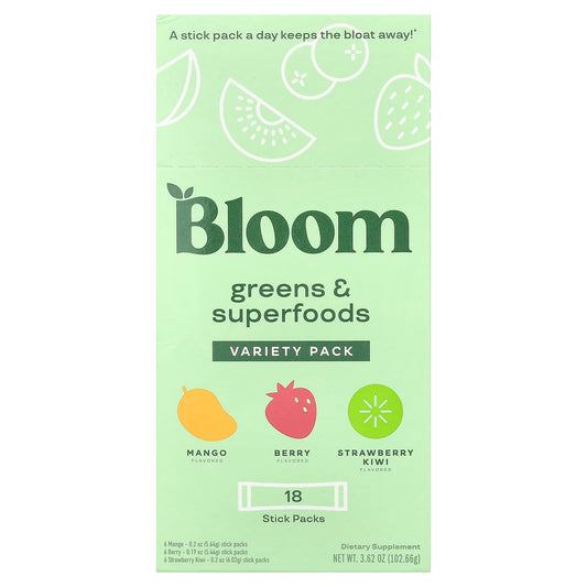 Bloom Greens & Superfoods Variety Pack - 18 Stick Packs, 3.6 oz - Image 1