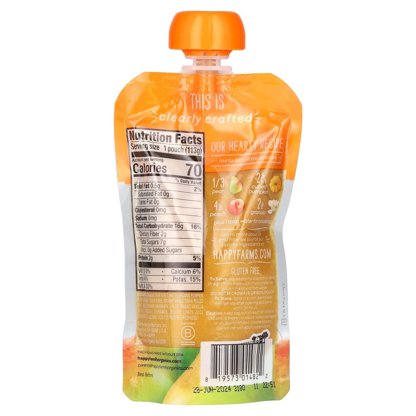 Organic Baby Food by Happy Family - Pears, Pumpkin, Peaches & Granola (6+ Months) - Image 2