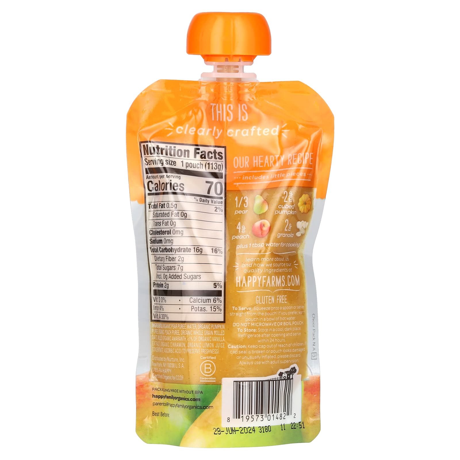 Organic Baby Food by Happy Family - Pears, Pumpkin, Peaches & Granola (6+ Months) - Image 2