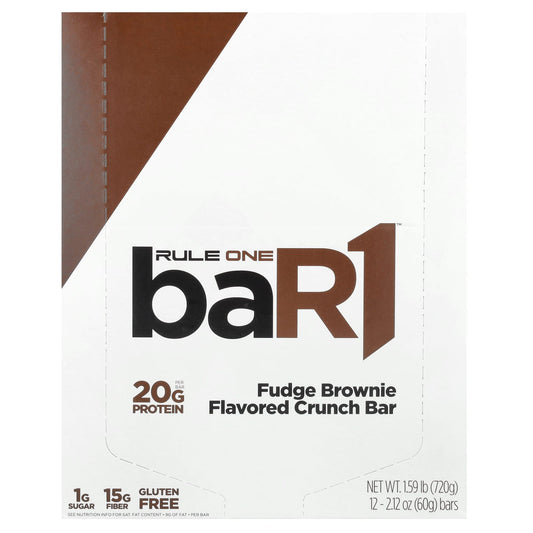 Rule One Proteins, baR1, Crunch Bar, Fudge Brownie, 12 Bars, 2.12 oz (60 g) Each - Image 1