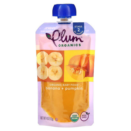 Plum Organics, Organic Baby Food, 6+ Months, Banana + Pumpkin, 4 oz (113 g) - Image 1