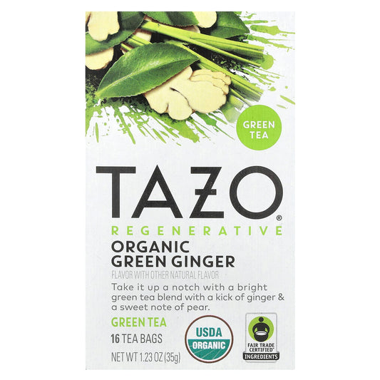 TAZO, Regenerative, Green Tea, Organic Green Ginger, 16 Tea Bags, 1.23 oz (35 g) - Image 1