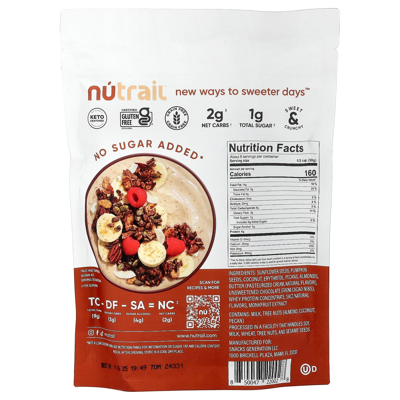 NuTrail, Nut Granola, Dark Chocolate, 8 oz (227 g) - Image 2