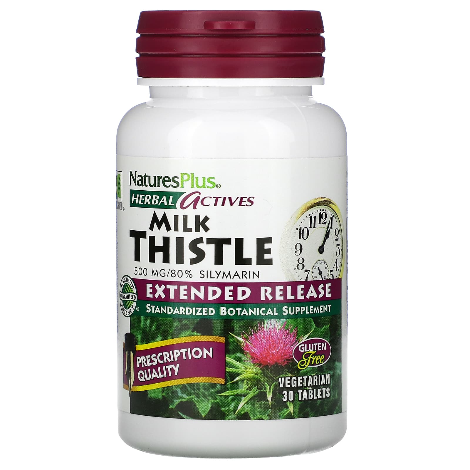 NaturesPlus, Herbal Actives, Milk Thistle, Extended Release, 500 mg, 30 Tablets - Image 1