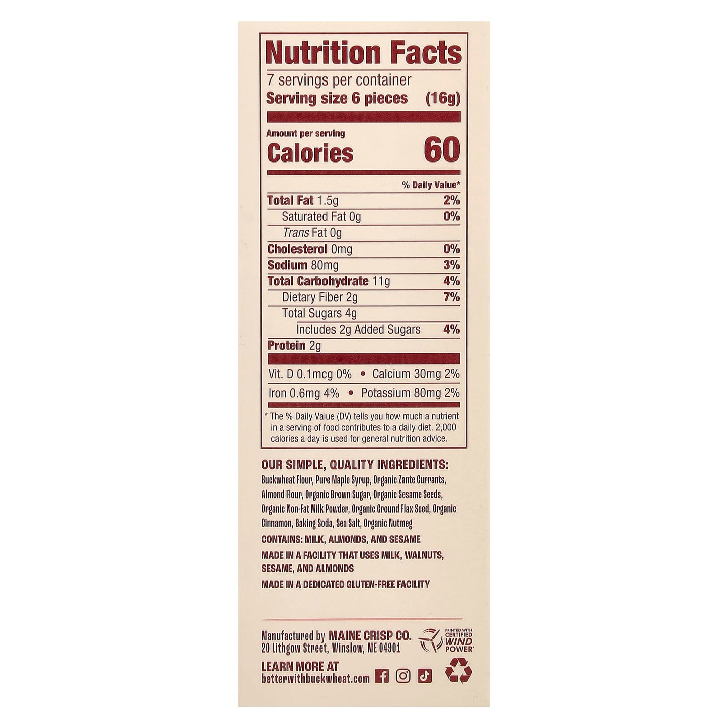 Maine Crisp Buckwheat Crackers - Gluten Free, Maple Cinnamon Currant - Image 2