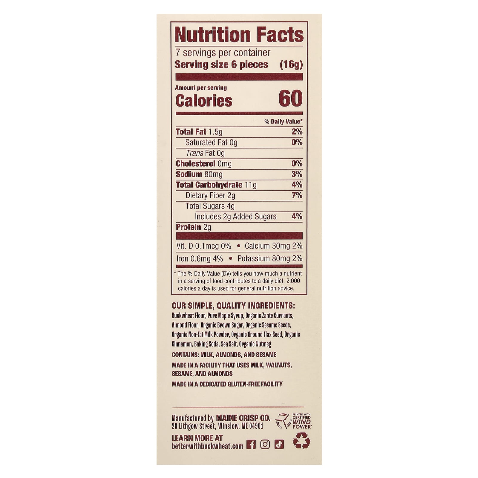 Maine Crisp Buckwheat Crackers - Gluten Free, Maple Cinnamon Currant - Image 2