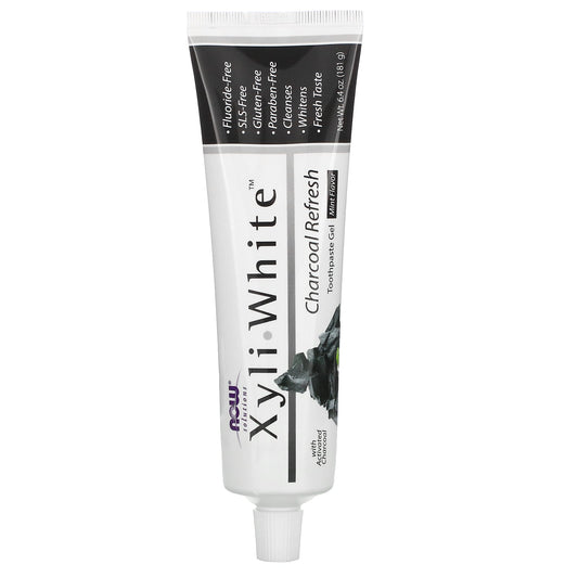 NOW Foods, Solutions, XyliWhite, Charcoal Refresh, Toothpaste Gel, Mint, 6.4 oz (181 g) - Image 1