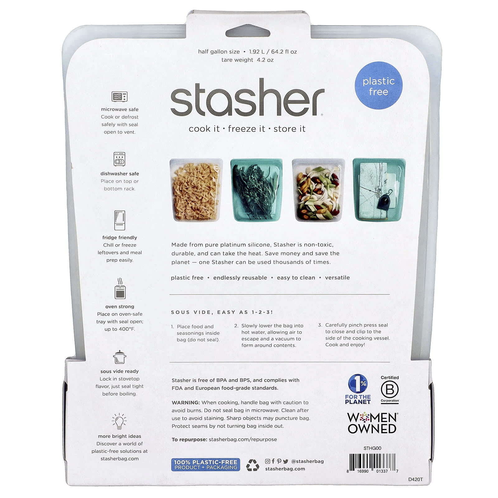 Stasher, Reusable Silicone Food Bag, Half Gallon, Clear, 64.2 fl oz (1.92  l) - Image 2