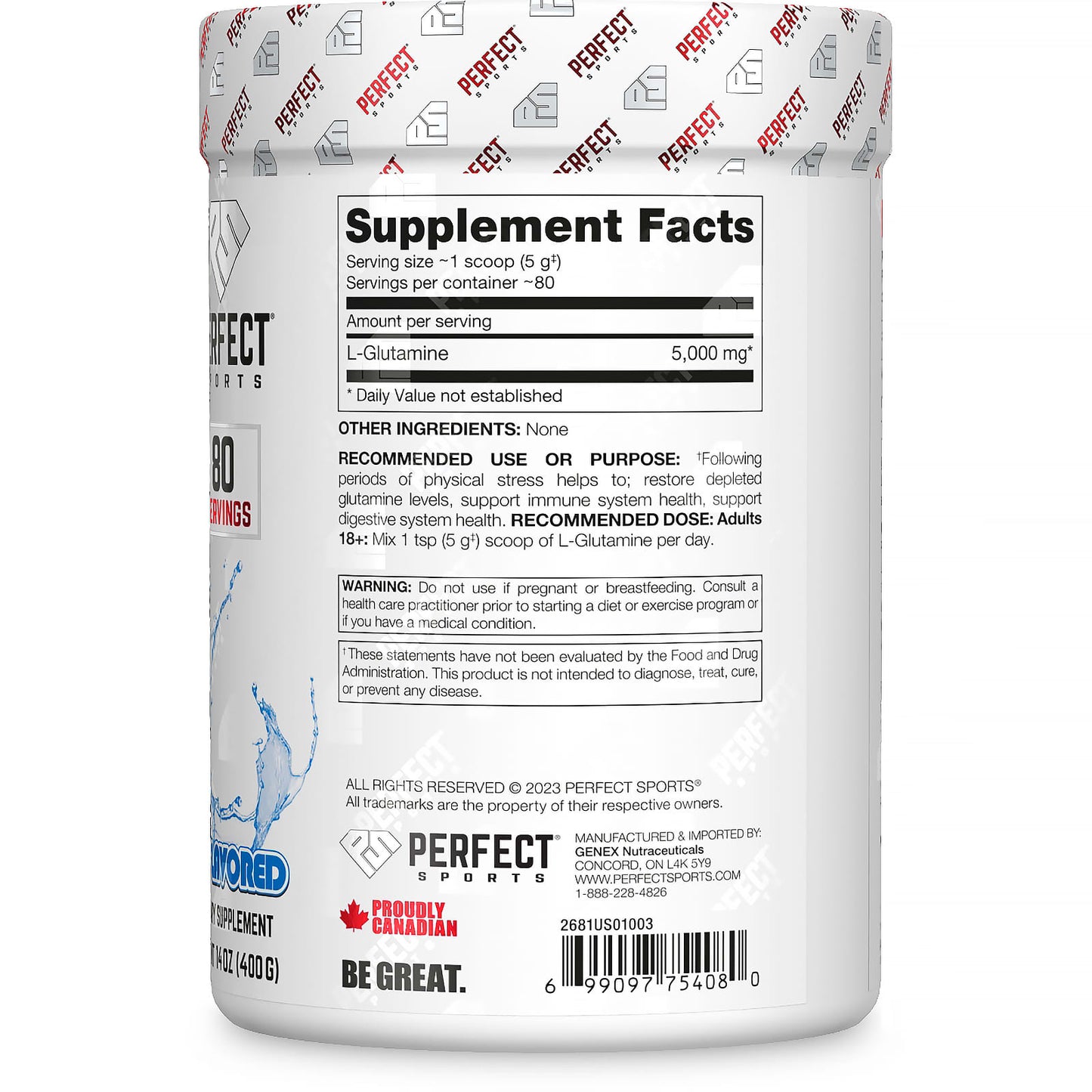 PERFECT Sports, Core Series, Pure Glutamine, Unflavored, 14 oz (400 g) - Image 2