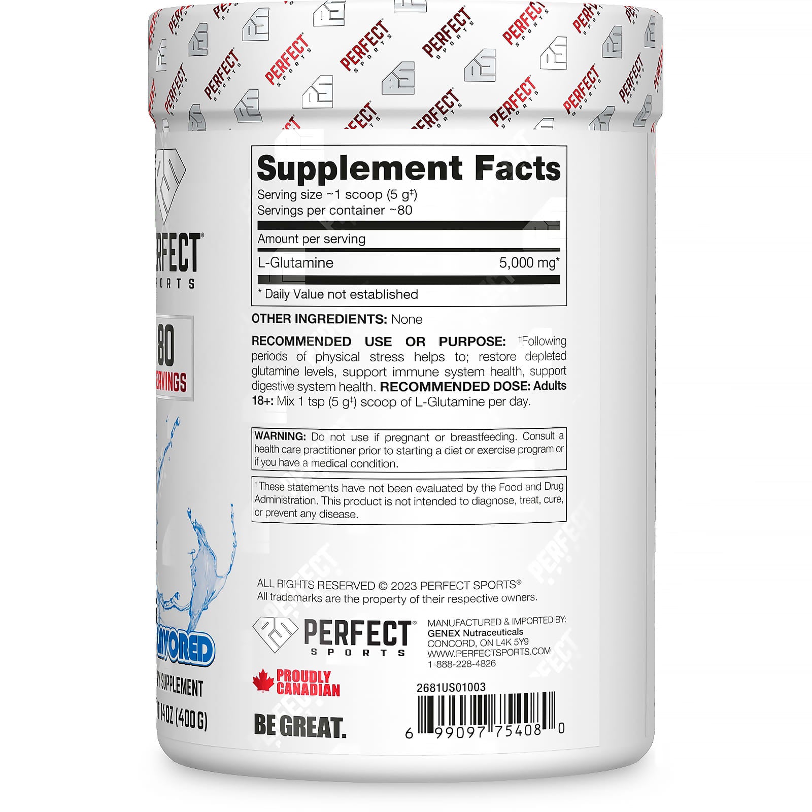 PERFECT Sports, Core Series, Pure Glutamine, Unflavored, 14 oz (400 g) - Image 2