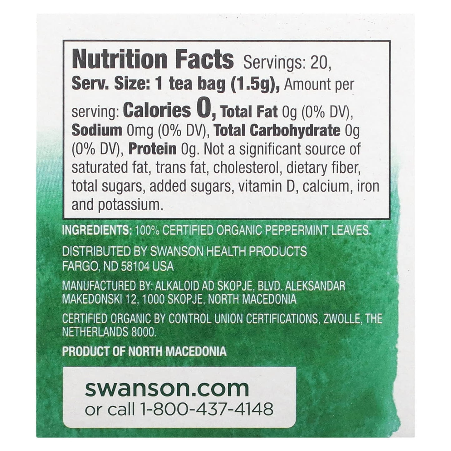 Swanson, 100% Organic Peppermint Tea, 20 Tea Bags, 1.05 oz (30 g) - Image 2