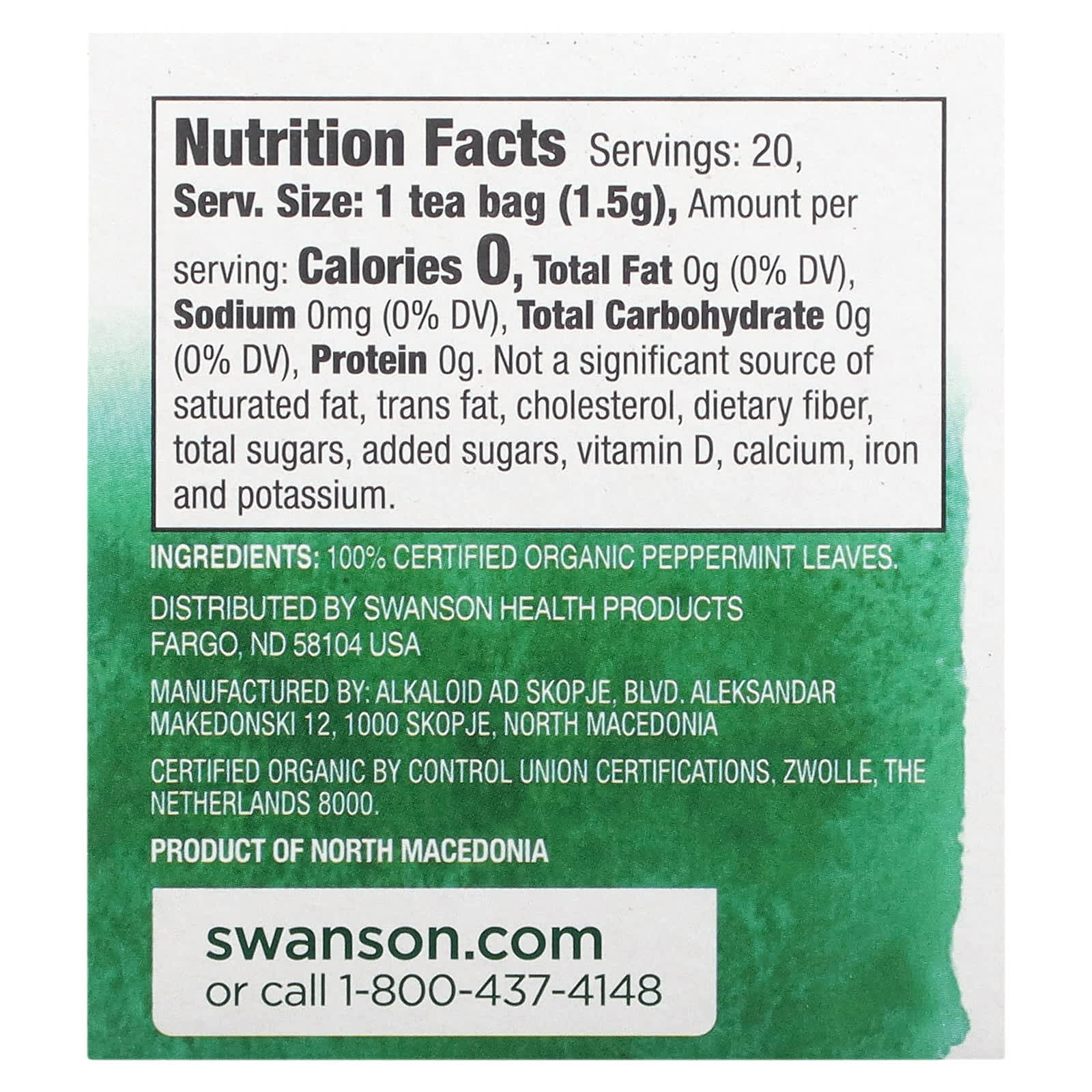 Swanson, 100% Organic Peppermint Tea, 20 Tea Bags, 1.05 oz (30 g) - Image 2
