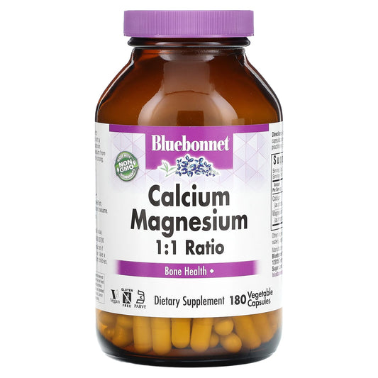 Bluebonnet Calcium Magnesium 1:1 Ratio Supplement, 180 Veg Capsules - Image 1