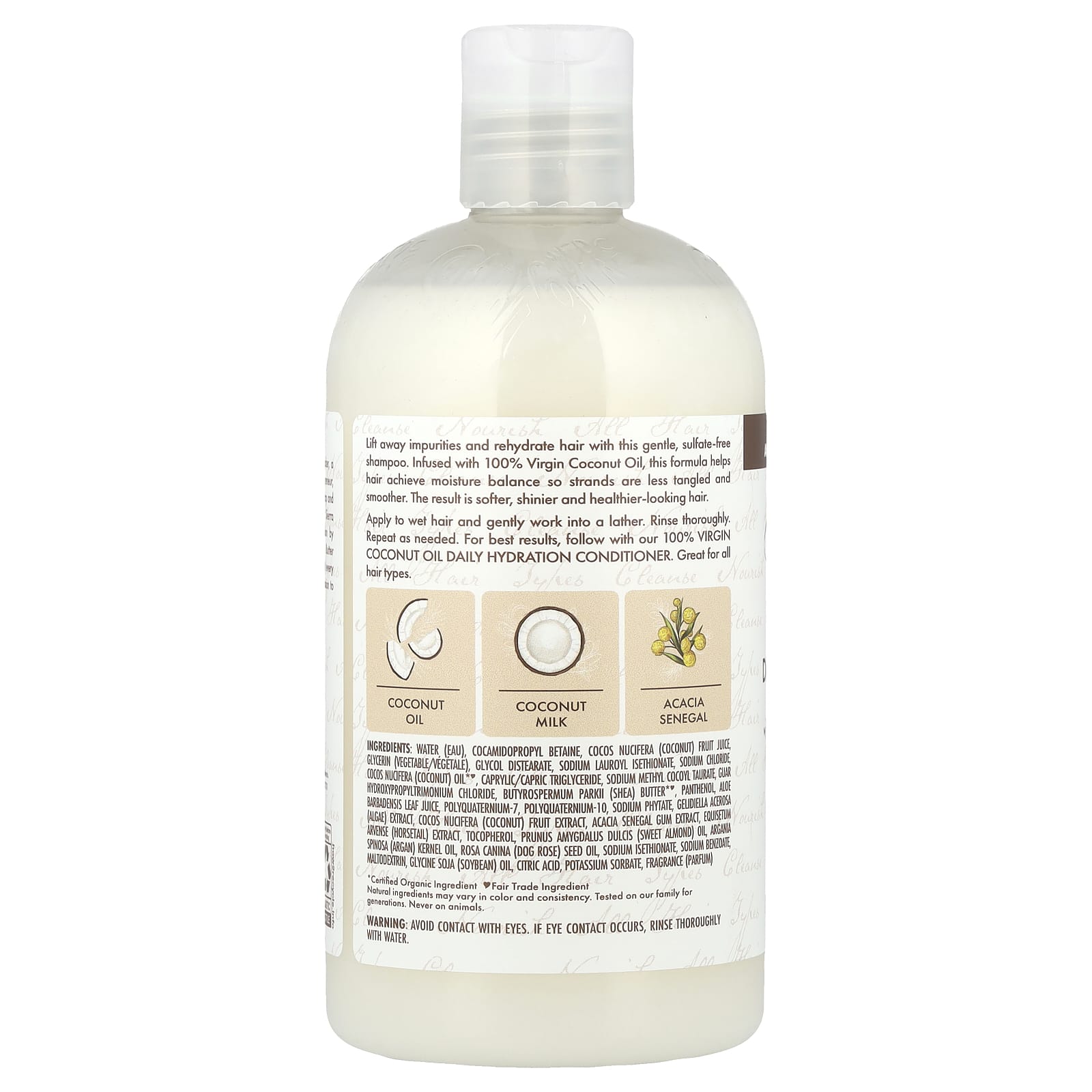 SheaMoisture, 100% Virgin Coconut Oil, Daily Hydration Shampoo, For All Hair Types, 13 fl oz (384 ml) - Image 2