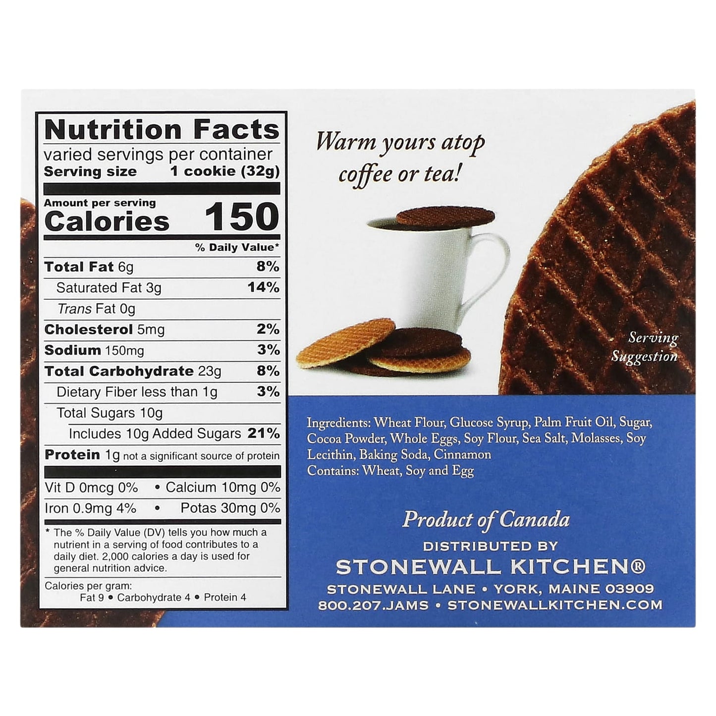 Stonewall Kitchen, Waffle Cookie, Cocoa Sea Salt Caramel, 8 Dutch Waffle Cookies, 1.1 oz (32 g) Each - Image 2
