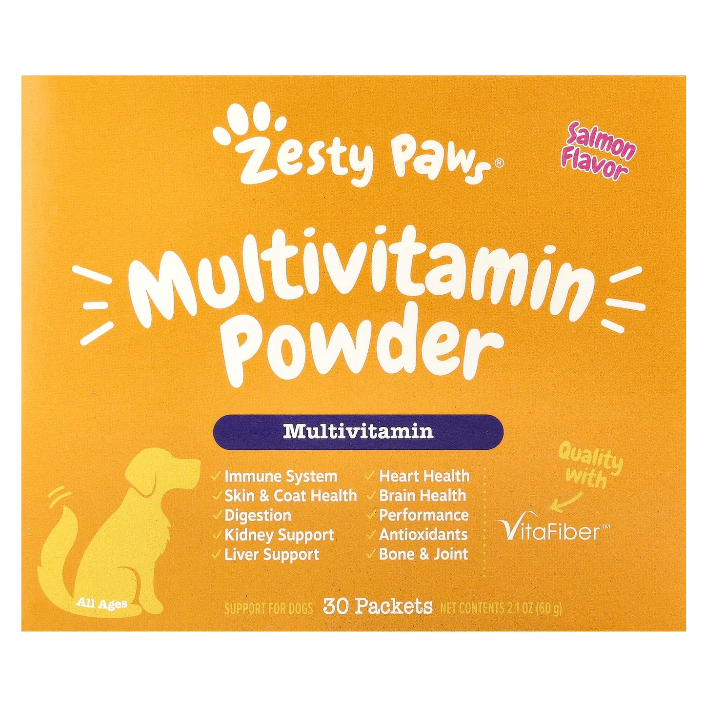 Zesty Paws, Multivitamin Powder, For Dogs, All Ages, Salmon, 30 Packets, 2.1 oz (60 g) - Image 1