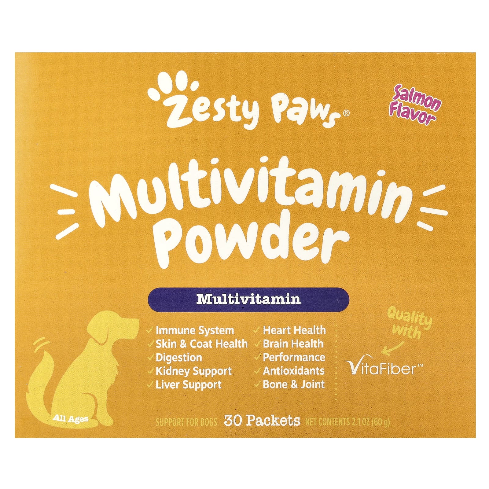 Zesty Paws, Multivitamin Powder, For Dogs, All Ages, Salmon, 30 Packets, 2.1 oz (60 g)
