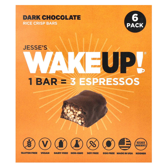 Dark Chocolate Coffee Energy Bars Gluten Free, 6 Pack by Jesse's WAKEUP! - Image 1