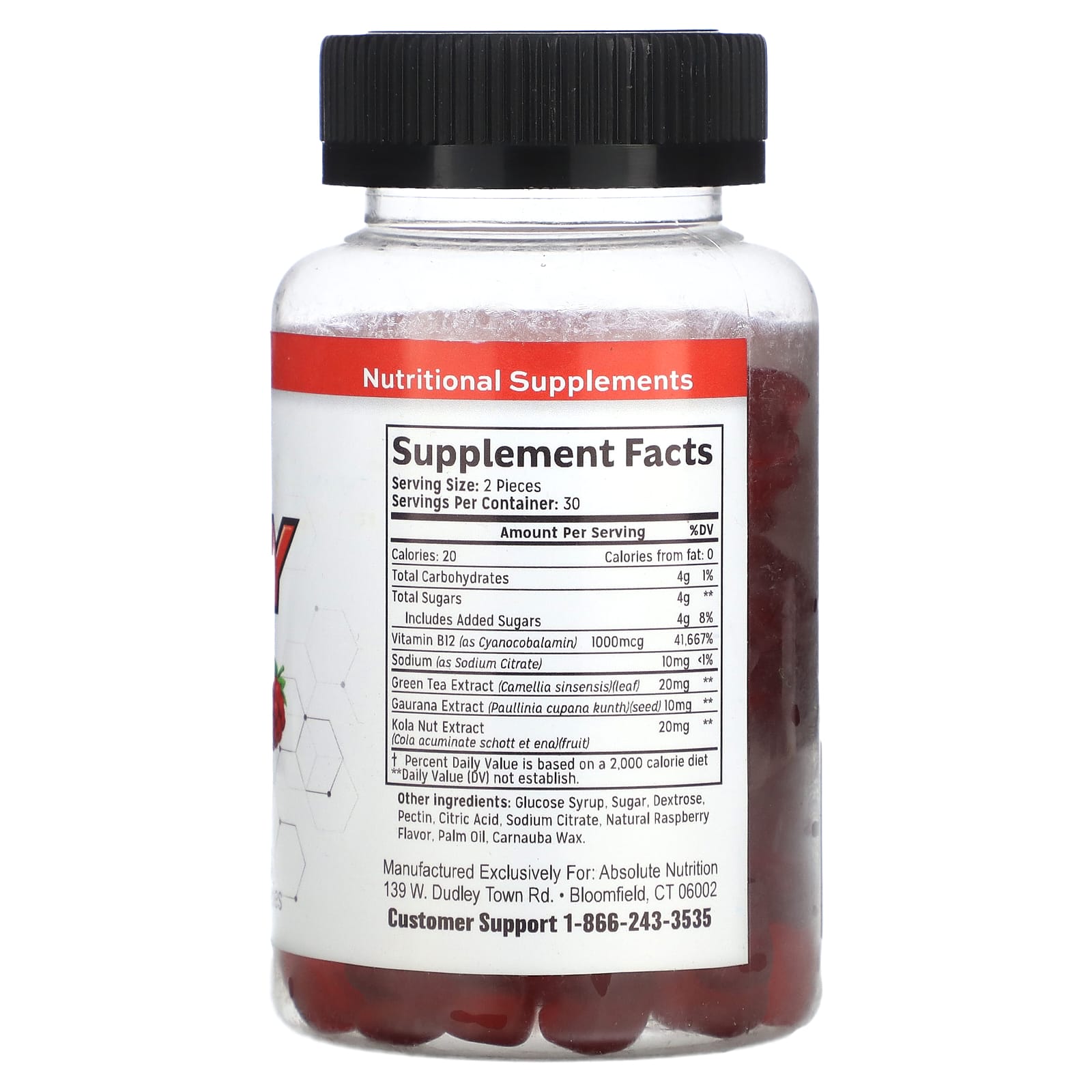 Absolute Nutrition Energy Gummies Raspberry Supplement 60 Count - Image 2