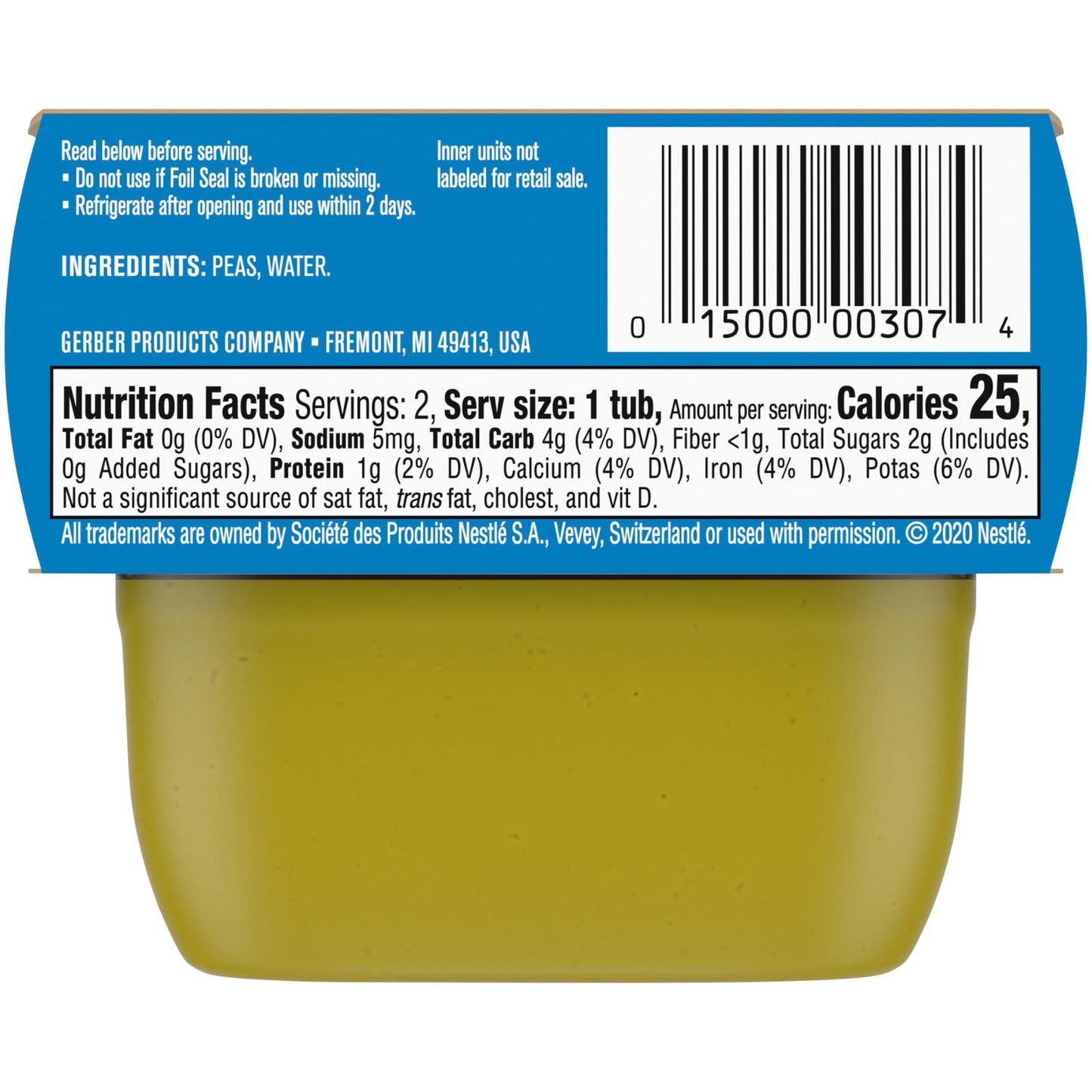 Gerber Natural Baby Food, Pea Puree, 2 Pack, Non-GMO & No Artificial Flavors - Image 2