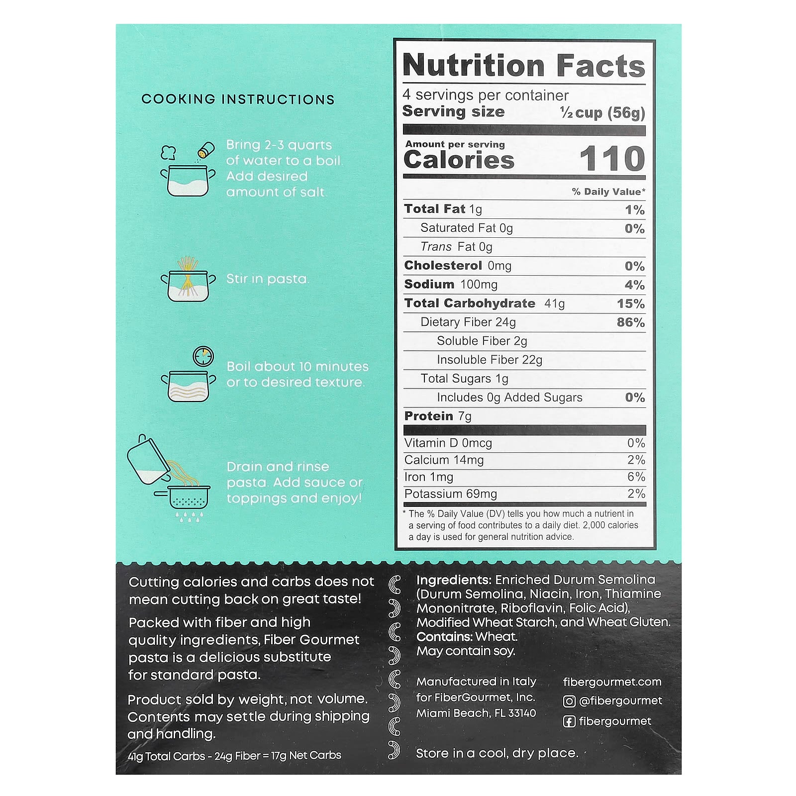 Low-Calorie, High-Fiber Pasta by Fiber Gourmet - 8 oz - Image 2