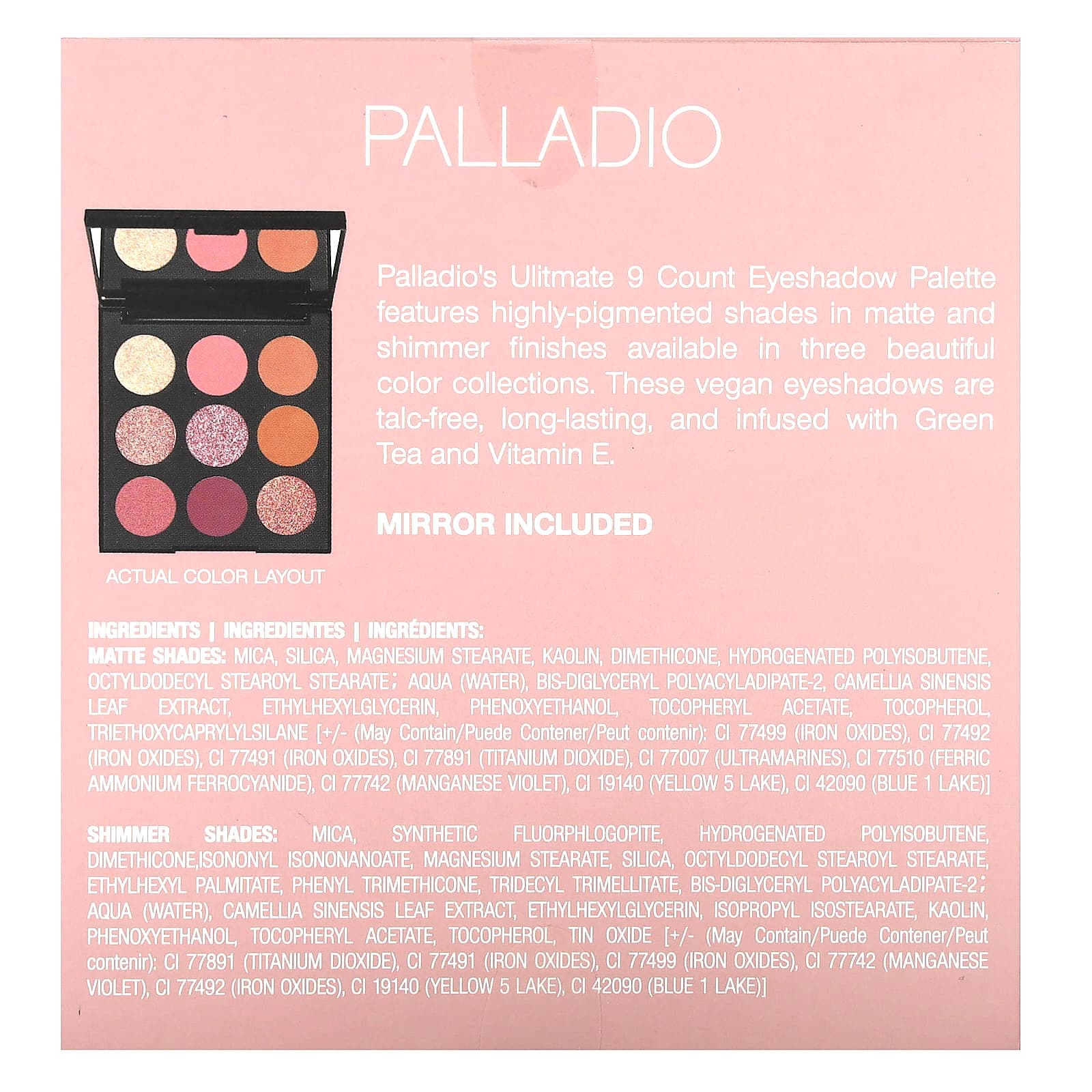 Palladio, Ultimate 9 Count Eyeshadow Palette, Rosey Nudes, 0.33 oz (9.6 g) - Image 2