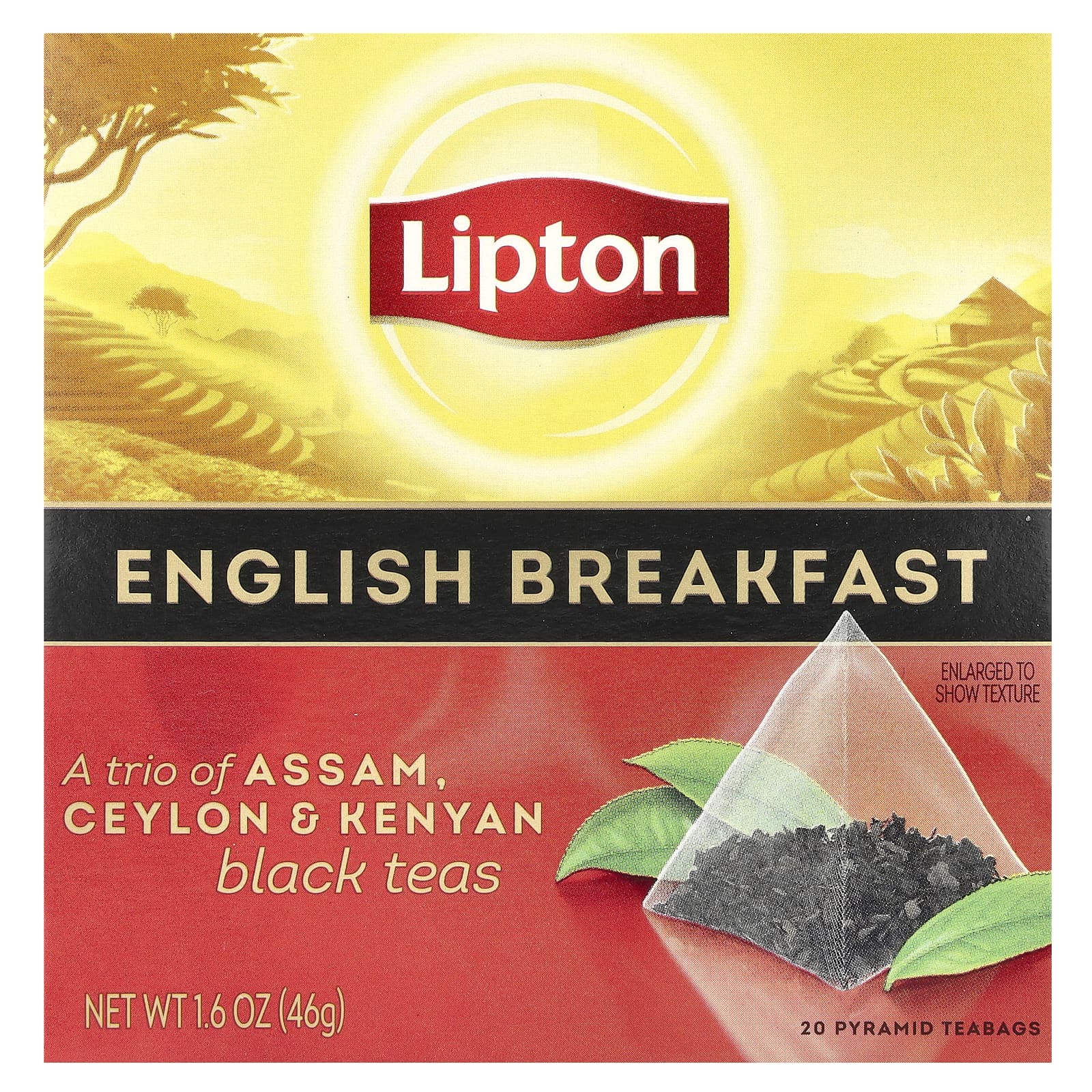 Lipton, English Breakfast Black Tea, 20 Pyramid Tea Bags, 1.6 oz (46 g) - Image 1