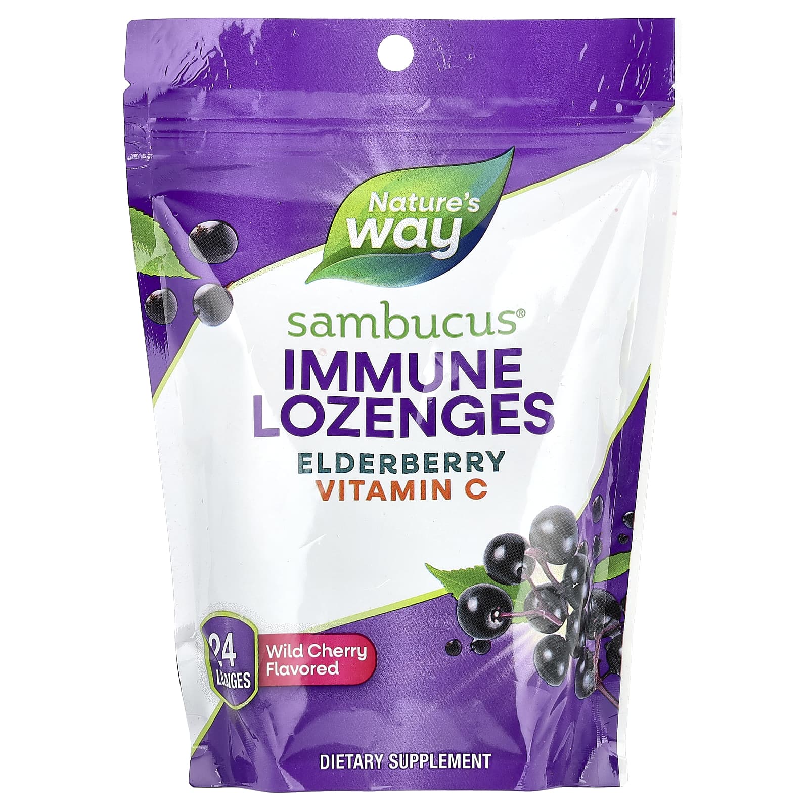 Nature's Way, Sambucus® Immune Lozenges, Elderberry, Vitamin C, Wild Cherry, 24 Lozenges - Image 1