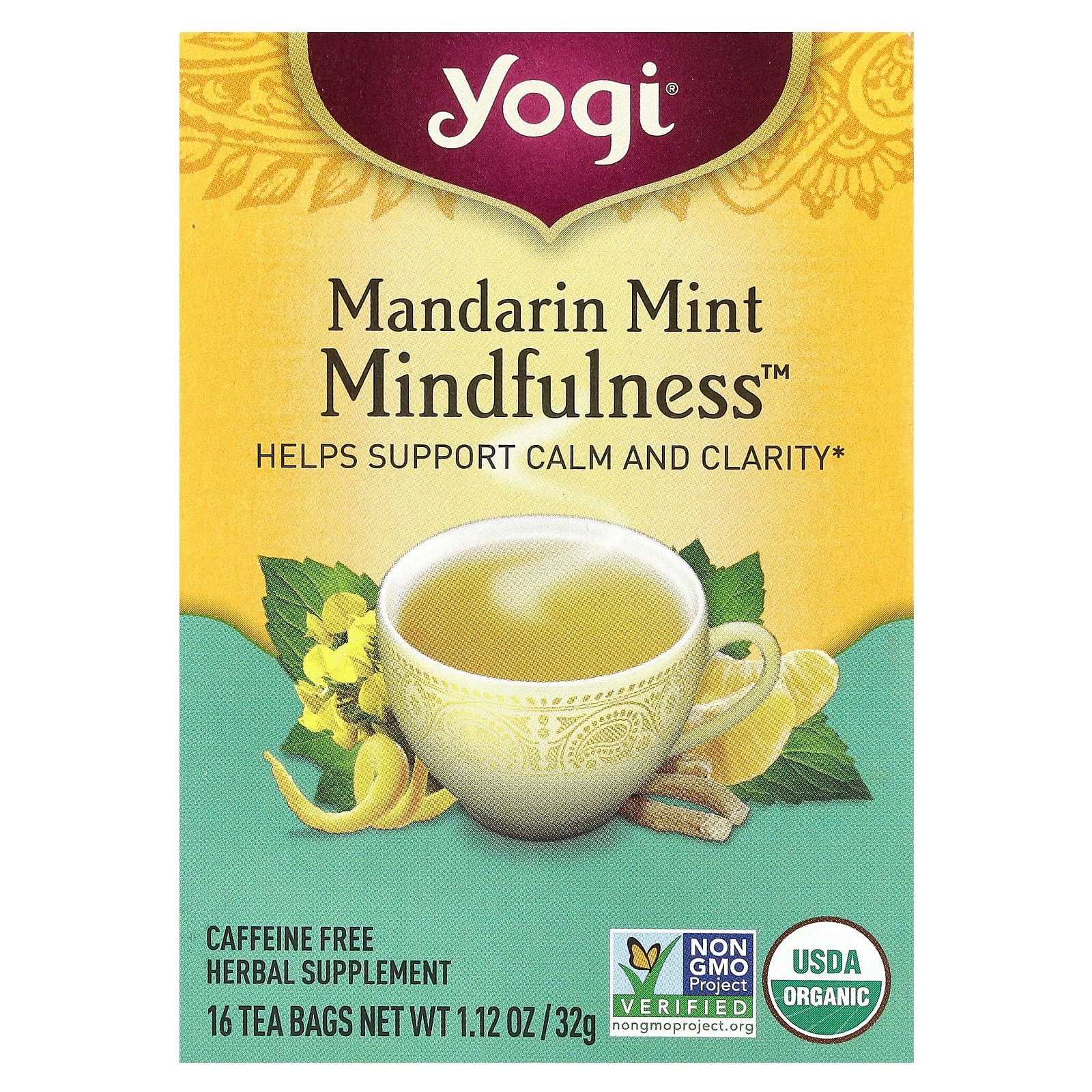 Yogi Tea, Mandarin Mint Mindfulness, Caffeine Free, 16 Tea Bags, 1.12 oz (32 g) - Image 1