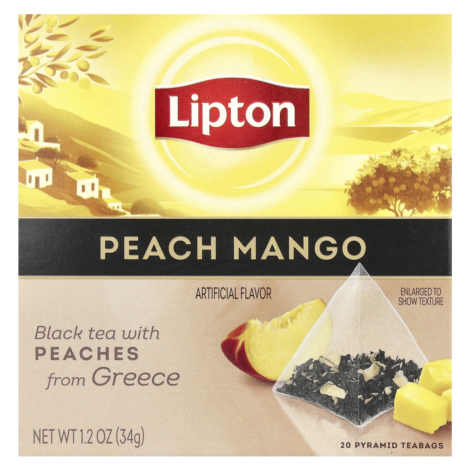 Lipton, Peach Mango Black Tea, 20 Pyramid Tea Bags, 1.2 oz (34 g) - Image 1