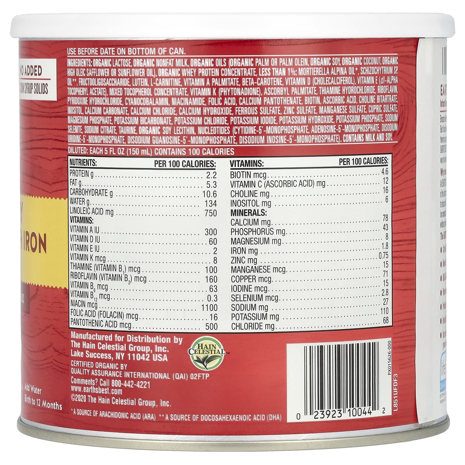 Earth's Best Organic Dairy Infant Formula with Iron, 595g, USDA Organic - Image 2