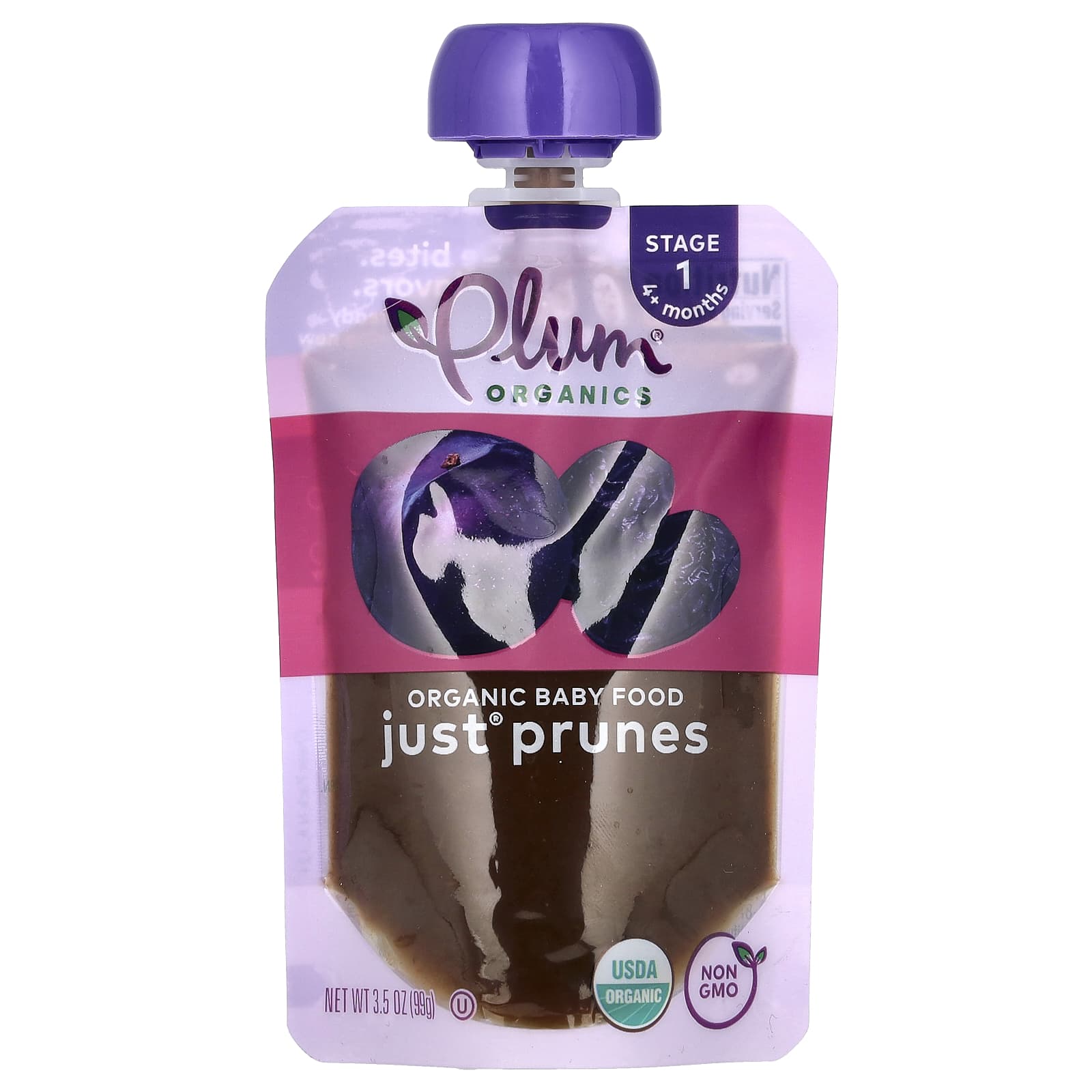 Plum Organics, Organic Baby Food, 4 Months+, Just Prunes, 3.5 oz (99 g) - Image 1
